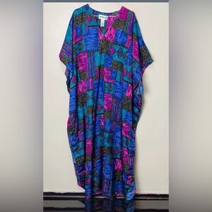 Glamorous Vintage 90s Jewel Tone Satin Maxi women’s Oversize Kaftan muumuu chill